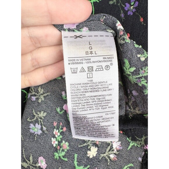 Gap Fit And Flare Button-Front Black Floral Print Dress Knee Length Y2K, Large - Picture 8 of 8